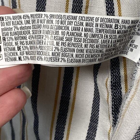 Forever 21 Blazer Women's Size Small Open Front Striped White Blue Gold Collared - Picture 6 of 6